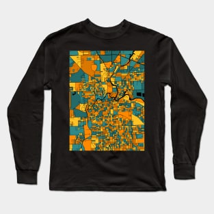 Fort Wayne Map Pattern in Orange & Teal Long Sleeve T-Shirt